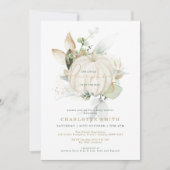 Chic Greenery Gold Pumpkin Herbst Babydusche Einladung (Vorderseite)