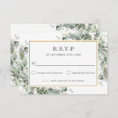 Chic Greenery Gold Sage Green Foliage Hochzeit RSVP Karte (Vorne/Hinten)