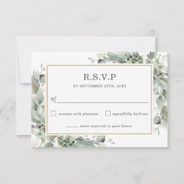 Chic Greenery Gold Sage Green Foliage Hochzeit RSVP Karte