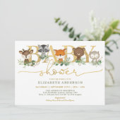 Chic Greenery Gold Woodland Forest Baby Dusche Einladung (Stehend Vorderseite)