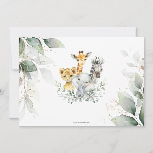 Chic Greenery Jungle Animals Baby Dusche neutral Save The Date (Rückseite)