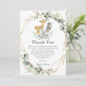 Chic Greenery Jungle Animals Neutral Baby Dusche Dankeskarte (Stehend Vorderseite)