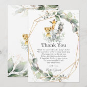 Chic Greenery Jungle Animals Neutral Baby Dusche Dankeskarte (Vorne/Hinten)