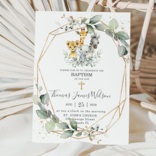 Chic Greenery Jungle Animals Taufe Christening Einladung