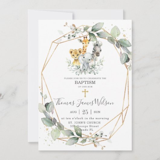 Chic Greenery Jungle Animals Taufe Christening Einladung (Vorderseite)