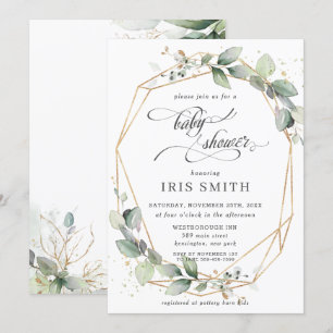 Chic Greenery Leafy Foliage Baby Shower Geometric Einladung