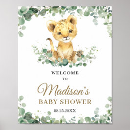 Chic Greenery Lion Cub Boy Baby Dusche Willkommen Poster