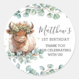 Chic Greenery Niedlich Highland Cow Vielen Dank fü Runder Aufkleber