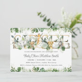 Chic Greenery Niedliche Jungle Animals Baby Sip an Einladung (Stehend Vorderseite)