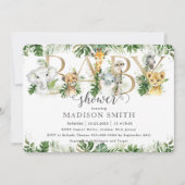 Chic Greenery Niedliche Jungle Animals Kinderdusch Einladung (Vorderseite)