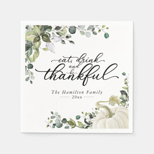 Chic Greenery Pumpkin Erntedank Dinner Serviette (Vorderseite)