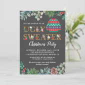 Chic Greenery Ugly Sweater Christmas Party Einladung (Stehend Vorderseite)
