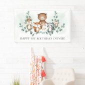 Chic Greenery Woodland Animal Happy Birthday Party Banner (Insitu)