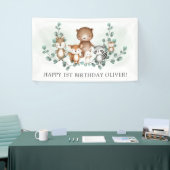 Chic Greenery Woodland Animal Happy Birthday Party Banner (Messeveranstaltung)