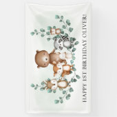 Chic Greenery Woodland Animal Happy Birthday Party Banner (Vertikal)