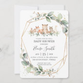 Chic Greenery Woodland Animals Baby Dusche neutral Einladung (Vorderseite)