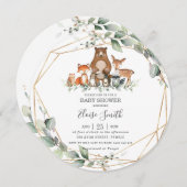 Chic Greenery Woodland Animals Baby Dusche neutral Einladung (Vorne/Hinten)