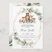 Chic Greenery Woodland Animals Baby Dusche neutral Einladung (Vorne/Hinten)