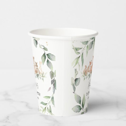 Chic Greenery Woodland Animals Baby Dusche neutral Pappbecher (Rechts)