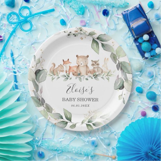 Chic Greenery Woodland Animals Baby Dusche neutral Pappteller (Party)