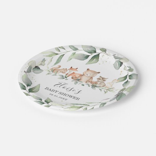 Chic Greenery Woodland Animals Baby Dusche neutral Pappteller (Schrägansicht)