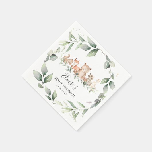 Chic Greenery Woodland Animals Baby Dusche neutral Serviette (Ecke)