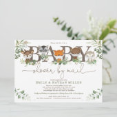 Chic Greenery Woodland Animals Baby-Dusche per Mai Einladung (Stehend Vorderseite)