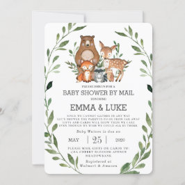 Chic Greenery Woodland Animals Baby Shower by Mail Einladung