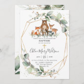 Chic Greenery Woodland Animals Taufe Christening Einladung (Vorne/Hinten)