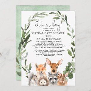 Chic Greenery Woodland Animals Virtual Baby Dusche Einladung