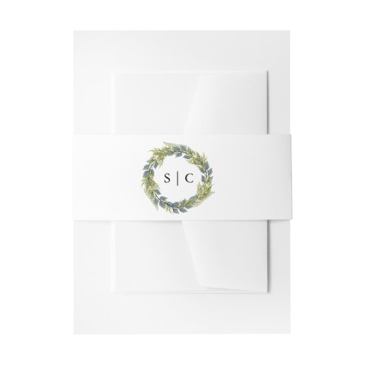 Chic Greenery Wreath Monogram Wedding Einladungsbanderole (Vorderseite Beispiel)