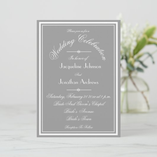 Chic Grey All in One, E-Mail Website UAWG Wedding Einladung (Stehend Vorderseite)