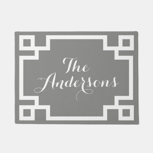 Chic Grey and White Greece Key Monogram Doormat Fußmatte (Vorderseite)