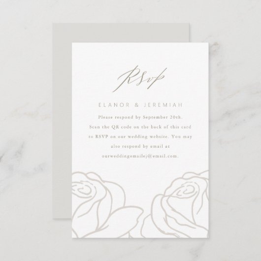Chic Grey Floral Wedding RSVP mit QR Code (Vorne/Hinten)