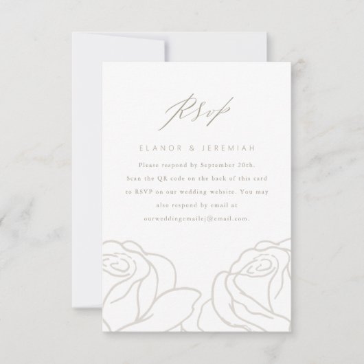 Chic Grey Floral Wedding RSVP mit QR Code Karte (Vorderseite)