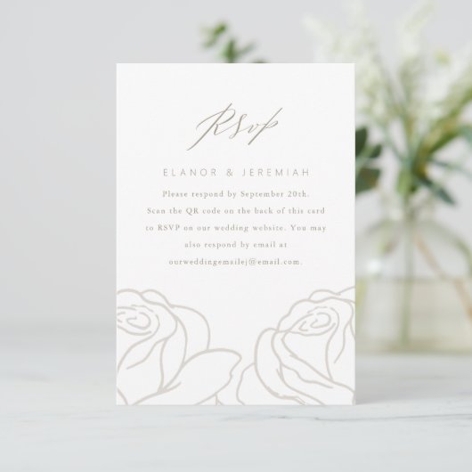 Chic Grey Floral Wedding RSVP mit QR Code Karte (Stehend Vorderseite)