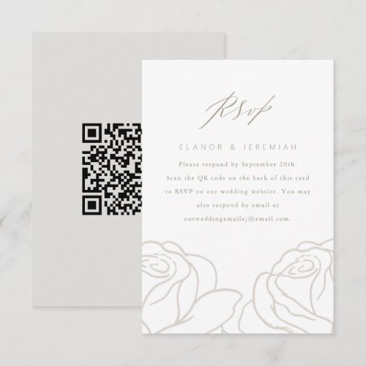 Chic Grey Floral Wedding RSVP mit QR Code Karte (Vorne/Hinten)
