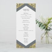 Chic Grey & Gold Glitzer Flakes Glam Wedding Menu Menükarte (Stehend Vorderseite)