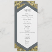 Chic Grey & Gold Glitzer Flakes Glam Wedding Menu Menükarte (Vorne/Hinten)