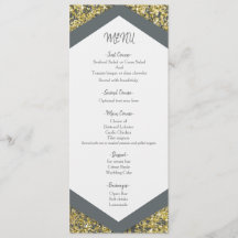 Chic Grey & Gold Glitzer Flakes Glam Wedding Menu