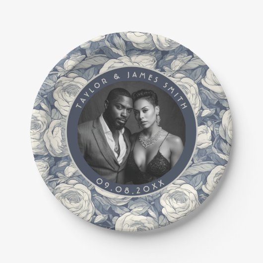 Chic Grey Rose Hochzeit Teller für Hochzeiten (Vorderseite)