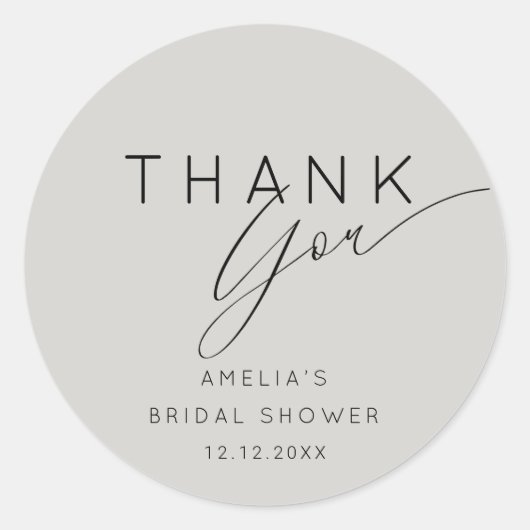 Chic Grey Thank You Bridal Shower Runder Aufkleber (Vorderseite)
