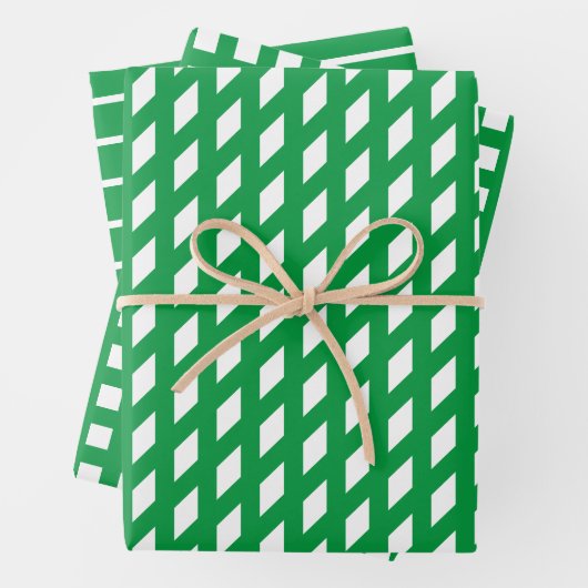 Chic grün-weiße Streifen karierte Rastermuster mod Geschenkpapier Set (Beispiel)