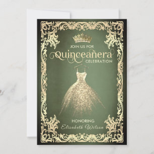 Chic grünen Luxus Gold Kleid tiara Quinceañera Einladung