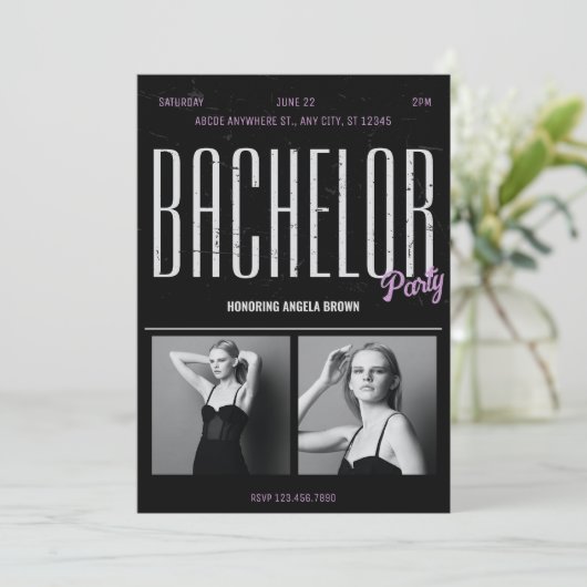 Chic grunge Black BACHELOR PARTY wiedergeboren Einladung (Stehend Vorderseite)