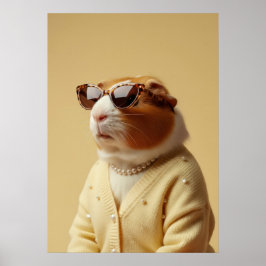 Chic Guinea Pig Portrait in Pearls and Cardigan Poster