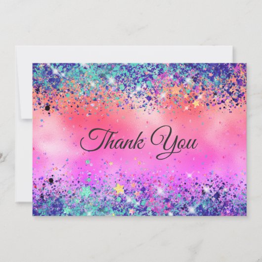 Chic gurt iridescent unicorn Glitzer Monogramm Dankeskarte (Vorderseite)