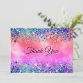 Chic gurt iridescent unicorn Glitzer Monogramm Dankeskarte (Stehend Vorderseite)