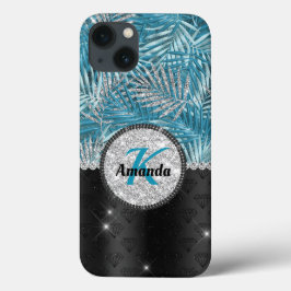 Chic gurt türkis Aqua Glitzer Blätter monogramm Case-Mate iPhone Hülle
