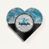 Chic gurt türkis Aqua Glitzer Blätter monogramm Notizblock (Vorderseite)